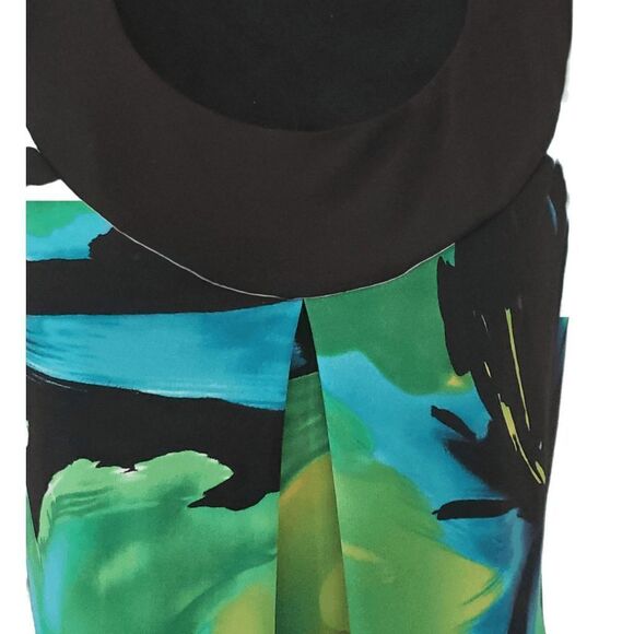 Enfocus Studio Black Green Abstract Print Sleeveless Pleat Dress Size 8 - Picture 7 of 7